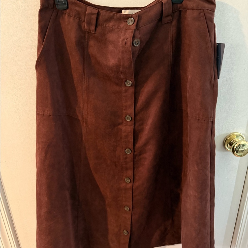 Universal Thread Rust Brown Button-Front Midi Ski… - image 1
